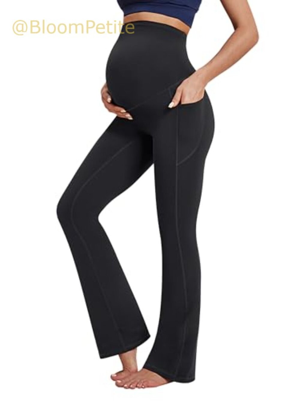Fleece Lined Maternity Pants Bootcut Over Belly Leggings Side Pockets